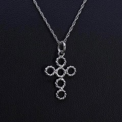 18”, vintage sterling silver 925 Singapore rope chain necklace cross pendant