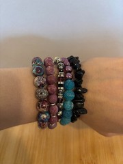 One of a Kind NWT Handmade Gemstone 5 Bracelet Stack Onyx Jasper Agate Jewelry