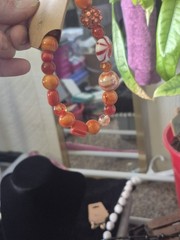 Handcrafted Beaded Orange Red White Stretch Bracelet Round Beads Unisex Adults