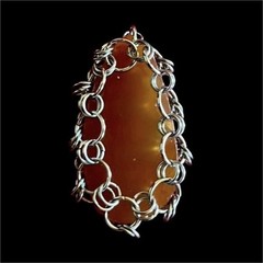 Wire Wrapped Teardrop Orange Stone Pendant, Silver Tone Metal, 1 Stone