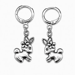 Baby Bunny Charm Earrings – Sterling Silver Plated Huggie Hoops – Hypoallergenic