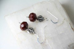 Quartz Dark Red Faceted 8mm x 10mm Roundel Earrings .925 Sterling Silver 1 1/4″