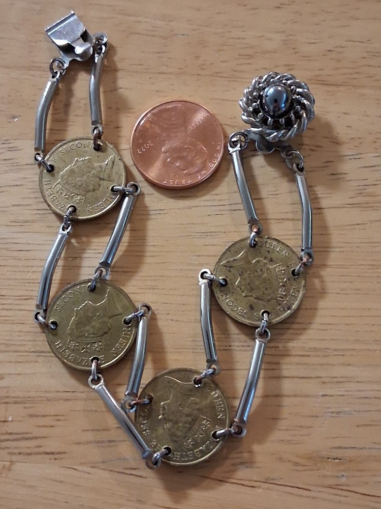 1980’s Hong Kong 10 cent coins bracelet 7″ handmade vintage