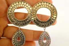 Round No Stone Chandelier 925 Sterling Silver Dangle Drop Earrings