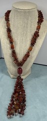 Artisan Carnelian Agate Chip Multi Strand Tassel Statement Bohemian Necklace