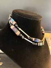 Handcrafted Multicolor Glass Bead Bar Link Statement Necklace 26″