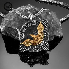 Vikings Necklace Men Stainless Steel 60cm Eagle Raven Pendant Amulet Chain