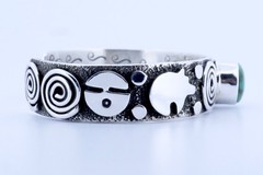 Alex Sanchez Sonoran Gold Turquoise Petroglyph Sterling Silver Navajo Cuff, 1/2”