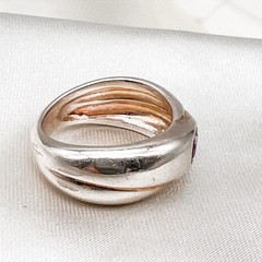 Sterling Silver Modernist Ring/Faceted Purple Glass/Flush‑Set/Artisan/Sz 5.5