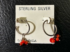 Boho Sterling Silver Hoop Earring Coral Tone Orange Red Bead Thailand Marsala 2g