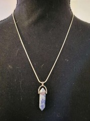 Lapis Lazuli Double Point Stone Pendant Sterling Silver Plated 24″ Necklace #6-8