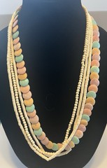Unique Pastel Dyed Shell, Heishi, Bone Tube, and White Shell Beads 24” Necklace