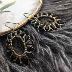 Earrings gold tone and black teardrop