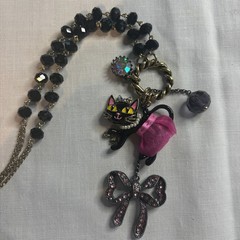 Betsey Johnson Kitty in a TuTu Lariat Necklace RARE Embellished Sparkly Glam