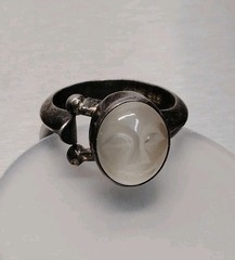 Sajen Moonstone Man In The Moon Face Sterling Silver Ring Size 8.5