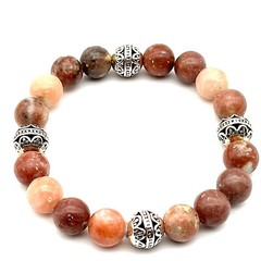 Handmade 10mm Plum Blossom Jasper Gemstone & .925 Silver Bali Bead Mood Bracelet