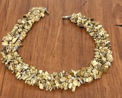 Handcrafted Jasper Chip Beaded Statement Necklace Toggle Closure Brown Beige