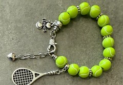 NEW Handcrafted TENNIS BALL Tennis Racket SPORT Bead Silver Tone Bracelet