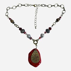 Barse Red Carnelian Crystal Calcite Pendant Bronze Boho Necklace 18.5″-21″ Good+