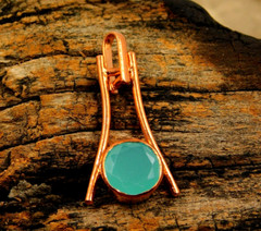 Designer Artisan Handcrafted Copper Pendant With Hydro Aqua Chalcedony Pendant