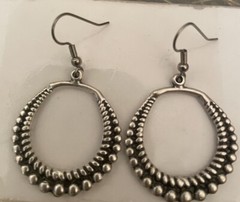 Retro Bohemian Antique Silver Bead Filigree Hoop French Wire Dangling Earrings
