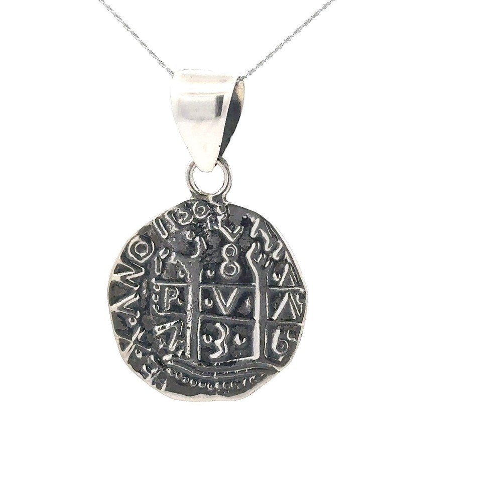 Sterling Silver Handmade Replica Treasure Coin Pendant (Charles Albert) 27×42 mm