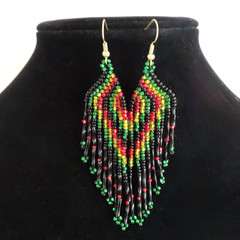 Boho Beaded Earrings Huichol Wixárika Handmade Glass Seed Beads Mexican Folk Art