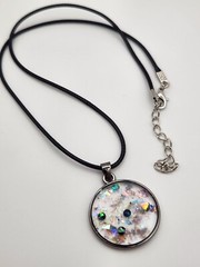 Handmade Epoxy Pendant Necklace Jewelry Blue Multicolor 18″ long 1.5mm Wax Rope