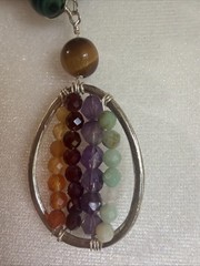 Handmade 7 Chakra gemstone Healing Pendant Necklace Silvertone Wire Wrap