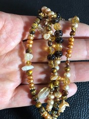 Freshwater Pearl Multi Strand Natural Gemstone Necklace Copper Bronze Gold 8480