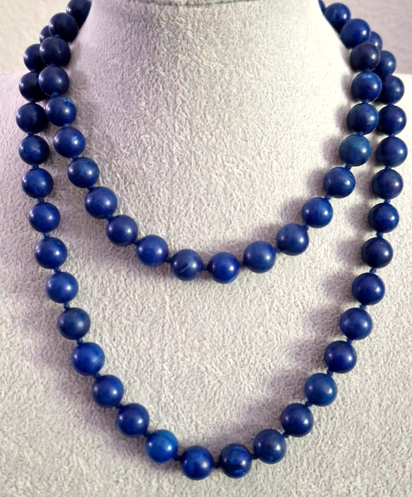Hand Knotted Lapis Lazuli Necklace 32″ Opera Length 10mm Beads Double Wrap 112g