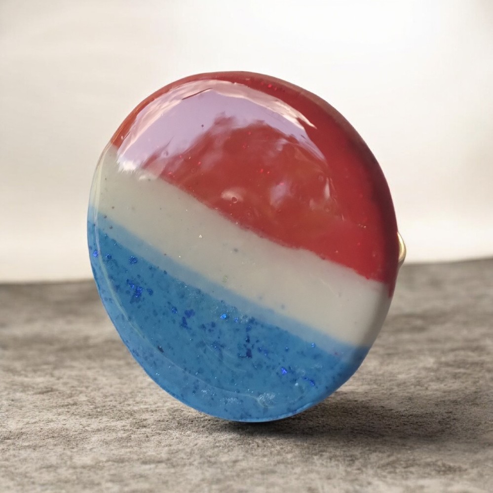 Handcrafted Gold Adjustable Polymer Clay Ring Round Red White Blue