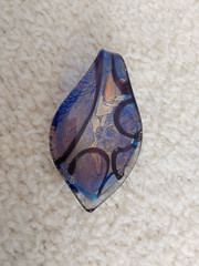 Art Glass Blue,Gold,Black Abstract Geometric Teardrop Pendant