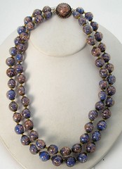 Vintage Blue Aventurine Venetian Murano Art Glass Double Strand Bead Necklace