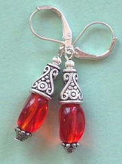 Red TWIST CRYSTAL Bali Style Cone drop earring SP LEVERBACK #300-17