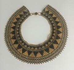 Vintage Handcrafted Mayan Empress Collar Necklace Czech Glass Beaded Boho
