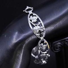 7.5”, Vintage sterling 925 silver handmade tennis bracelet with leaves