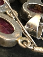 Artisan Made Sterling Silver Natural Ruby Cross Pendant Necklace & Earring Set
