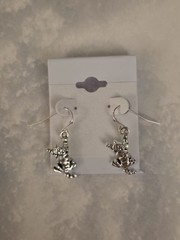 Sterling Silver Hooks Cat Pewter Charm Earrings Free Shipping