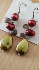Genuine PEARL& STONE Earrings, 1.75″ long, 925 Sterling SILVER, Hand Made in USA