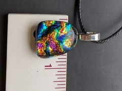 Blue Fused Glass Multicolor necklace Silver bail #612
