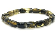 AMBER BRACELET Barrel Beads Gift Natural Baltic Amber Jewelry Elastic 8g 11629