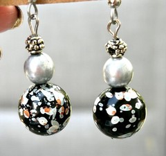 Earrings Blue Ceramic Beads and Faux Pearls Hand Made Hook