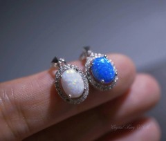 Blue Opal Necklace, sterling silver rainbow White Opal CZ Necklace, Solitaire