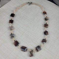 Botswana Agate Rose Quartz Beaded Necklace 21″