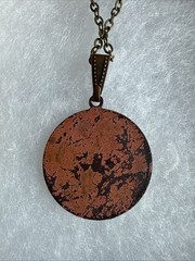 Artisan Abstract Enamel on Copper Disc Pendant Necklace Modernist