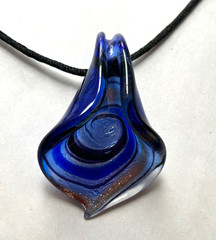 Handmade Pinched Glass Pendant Necklace Black Cord Silver Tone Lobster Clasp