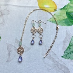 Jewelry Set Nature Inspired Leaf Tree Branch Pendant Lavender Jade Boho Casual