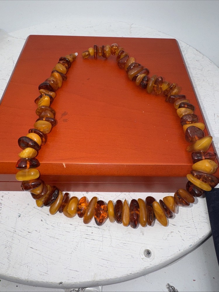 Natural Baltic Amber Honey, Butterscotch & Deep Cognac Necklace 20″ -66.3g
