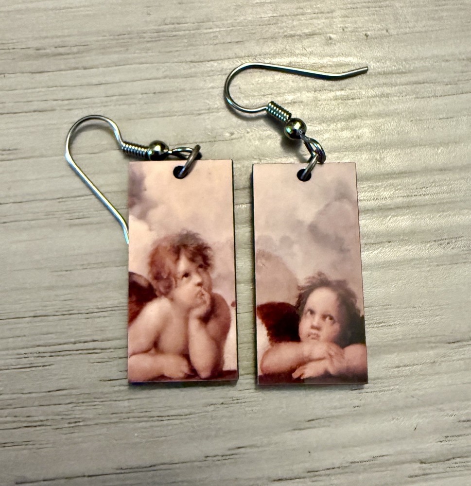 New Rectangle Raphael Angels Charm Earrings Costume Jewelry Coquette Cottagecore